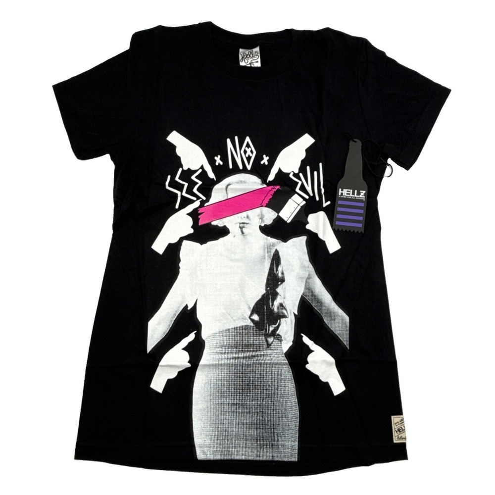Hellz Bellz "See No Evil" T-Shirt Black Vintage Y2K Deadstock NWT Size Small